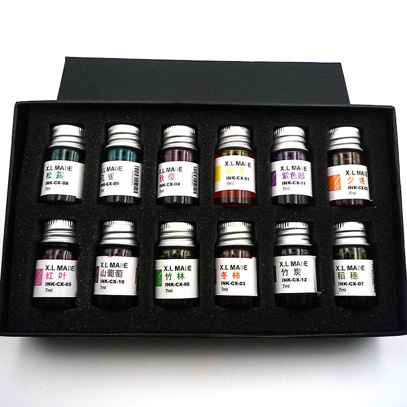 Encre pour plume — Coffret 12 couleurs, 7 ml