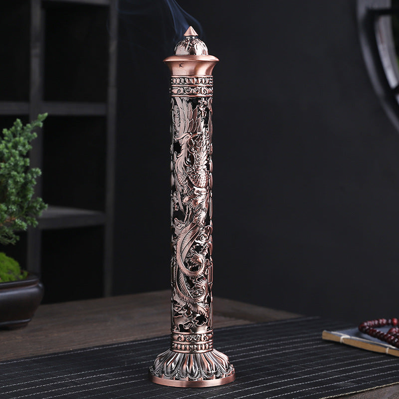 Metal incense burner — patinated bronze finish, 28 cm