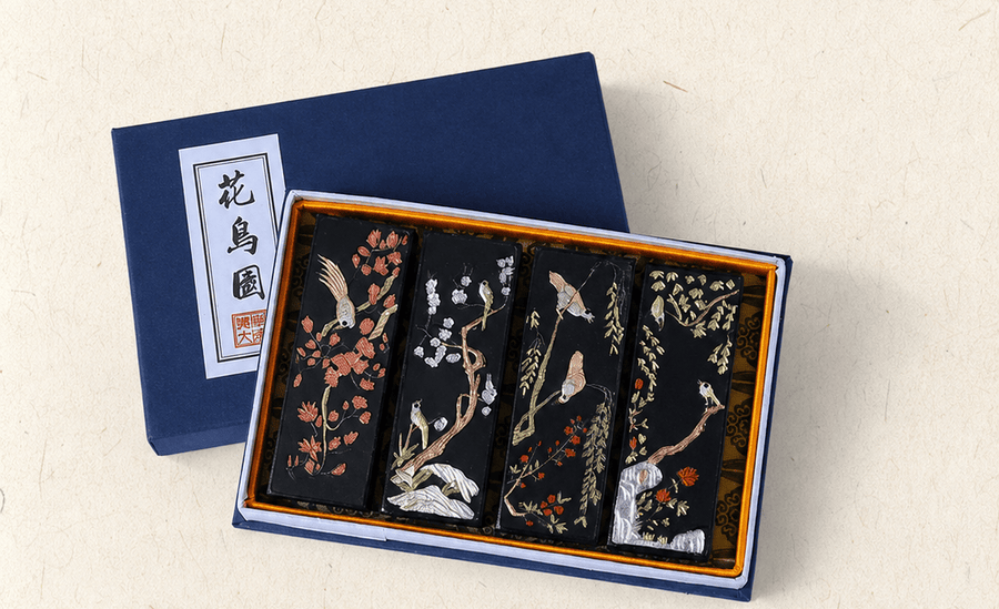 Coffret de bâtons d’encre à broyer — calligraphie et lavis
