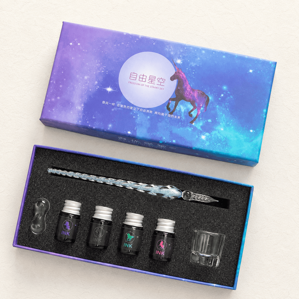 coffret plume verre