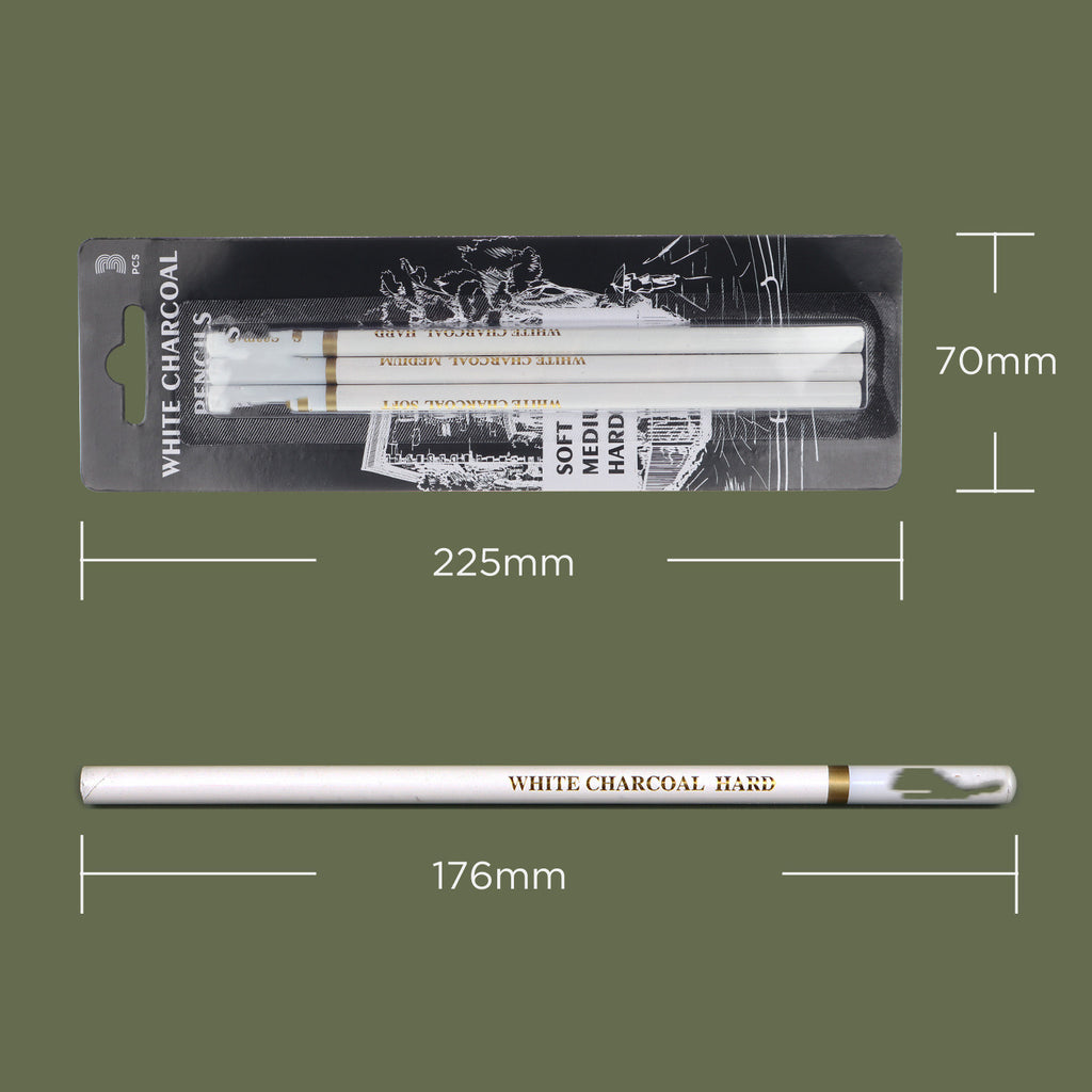 set 3 crayons à charbon pastel blanc
